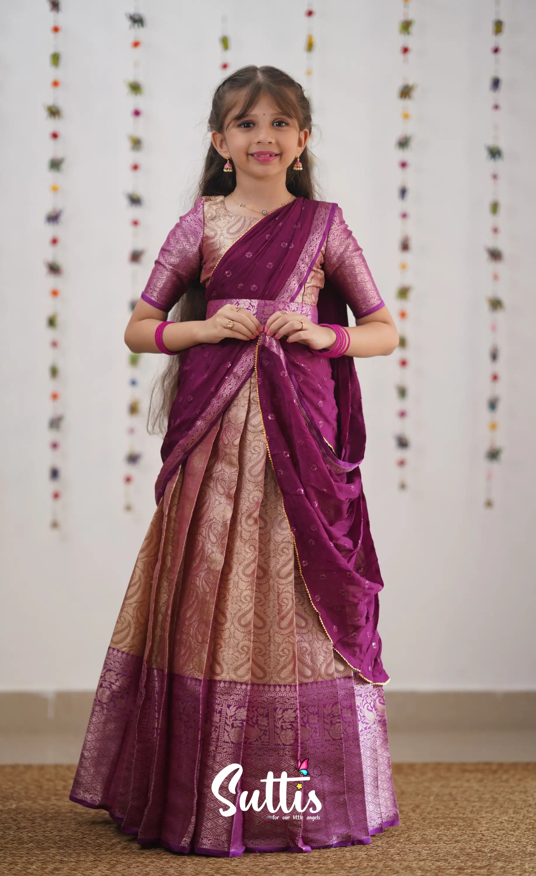 Kumaari- Magentaish Purple Organza Halfsaree Kids-Suttis