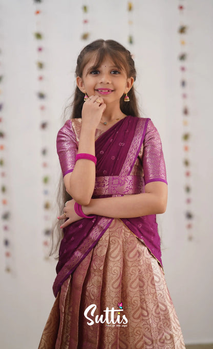 Kumaari- Magentaish Purple Organza Halfsaree Kids-Suttis