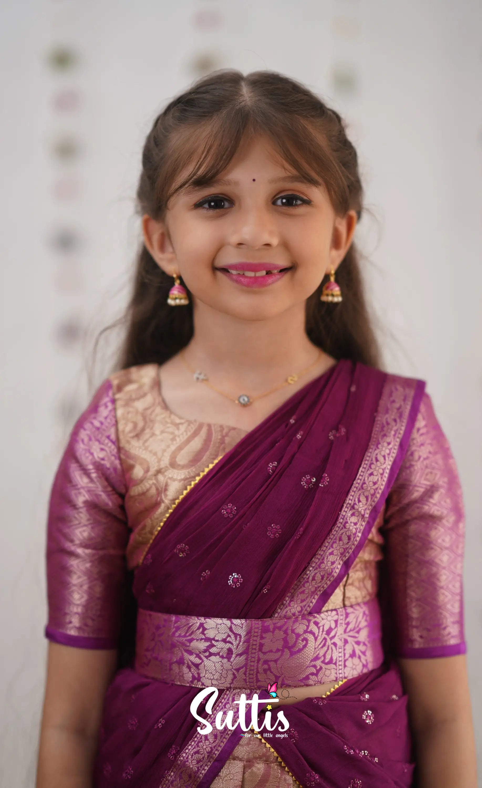 Kumaari- Magentaish Purple Organza Halfsaree Kids-Suttis