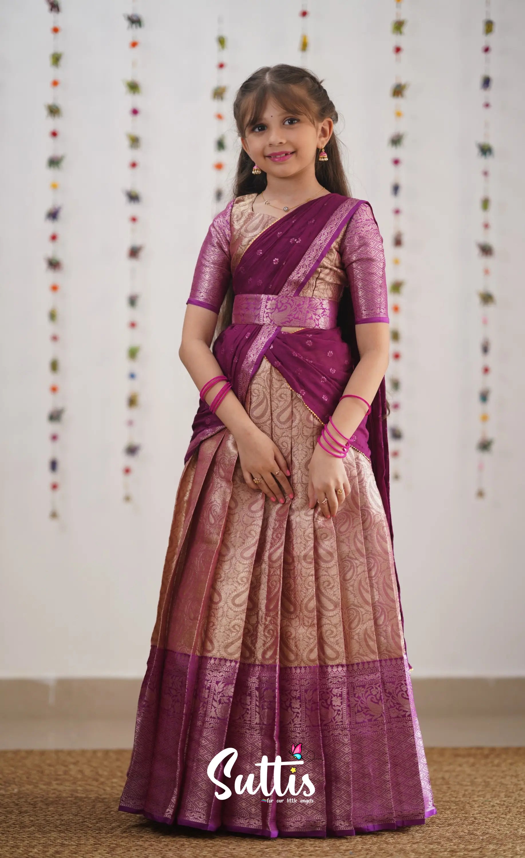 Kumaari- Magentaish Purple Organza Halfsaree Kids-Suttis