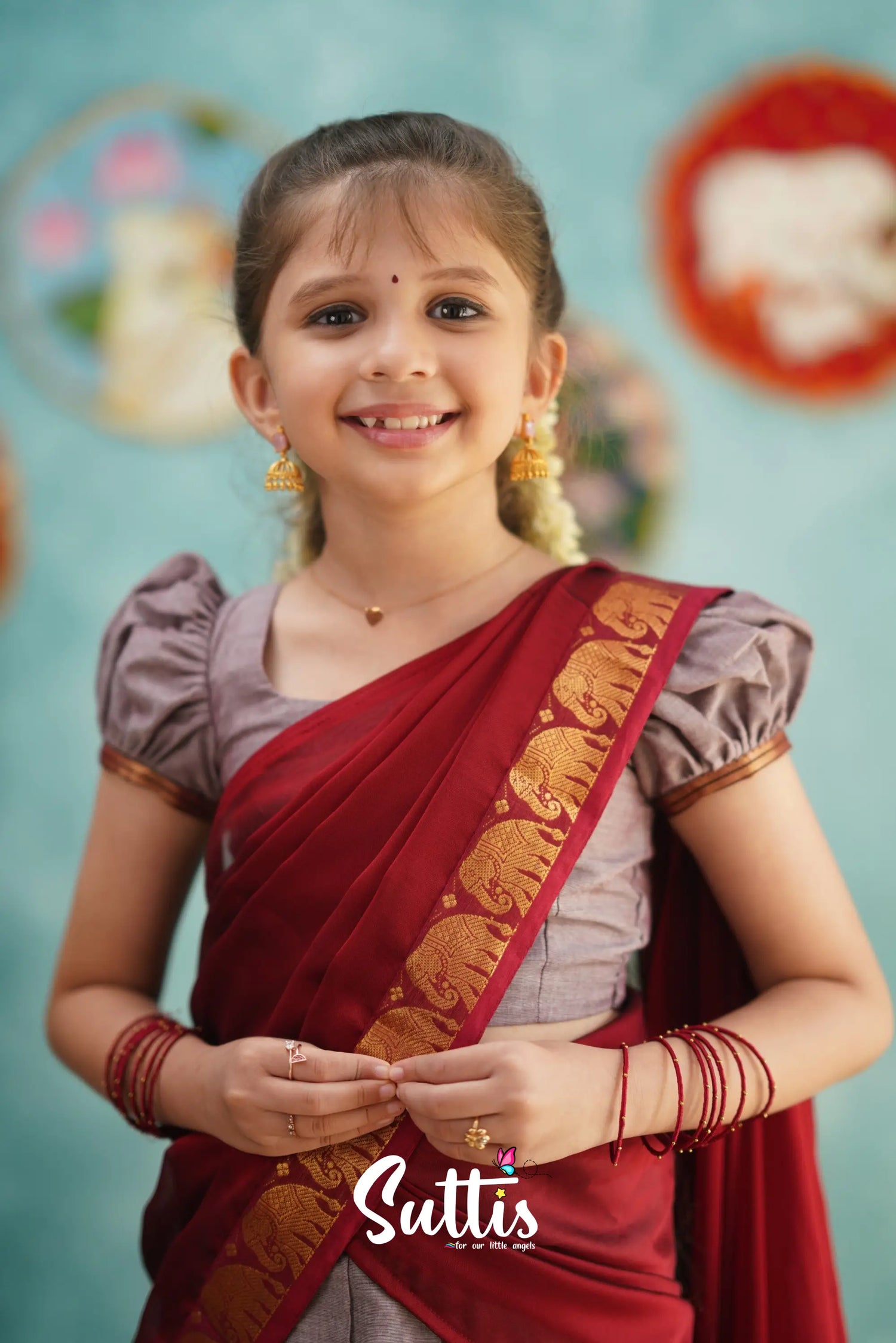 Kumaari - Mauve And Red Cotton Halfsaree Kids-Suttis