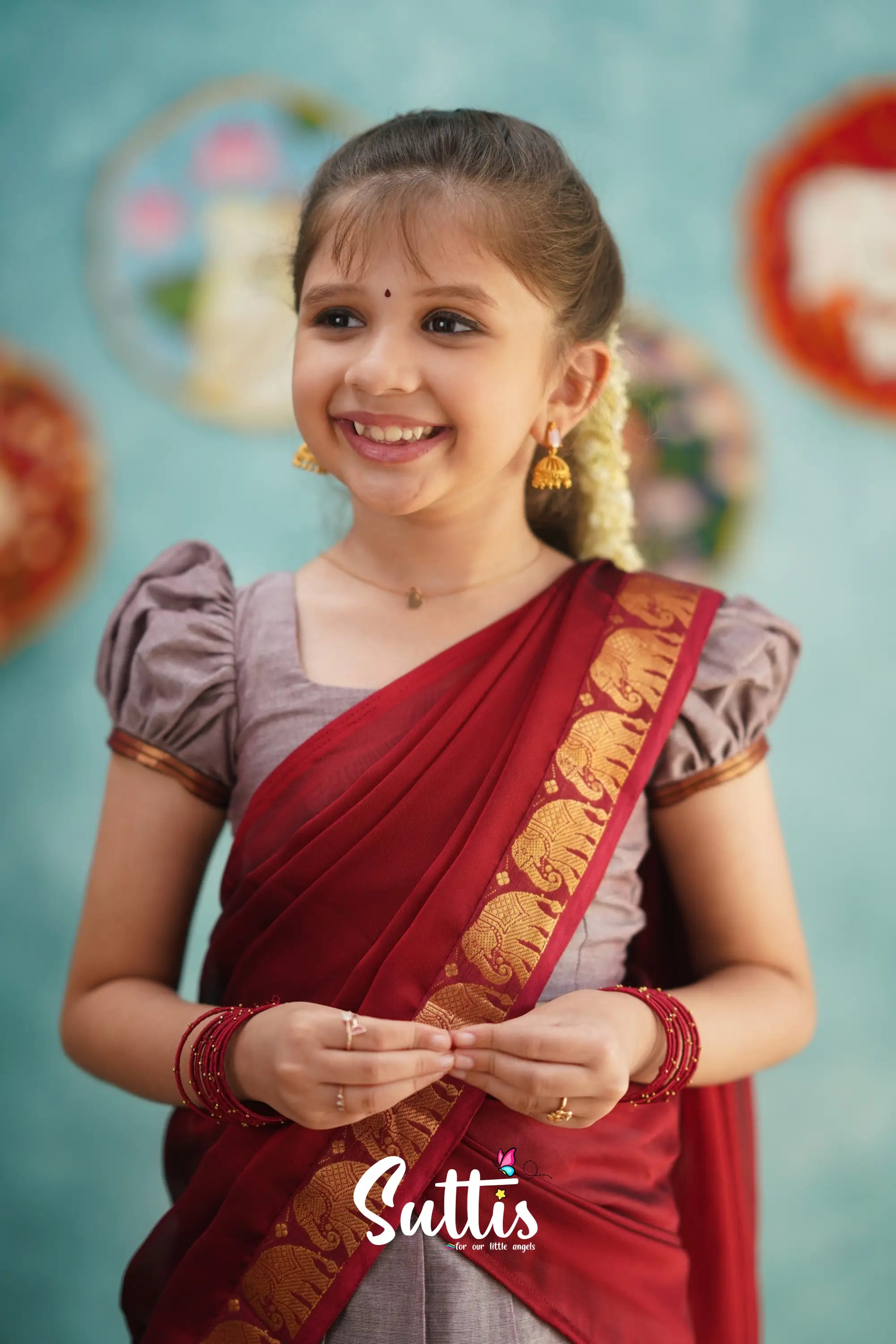 Kumaari - Mauve And Red Cotton Halfsaree Kids-Suttis