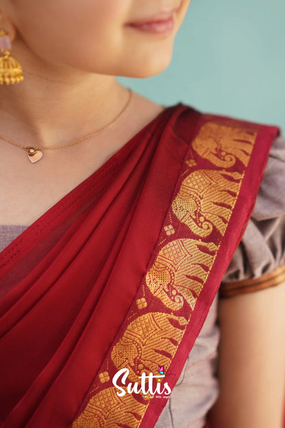 Kumaari - Mauve And Red Cotton Halfsaree Kids-Suttis