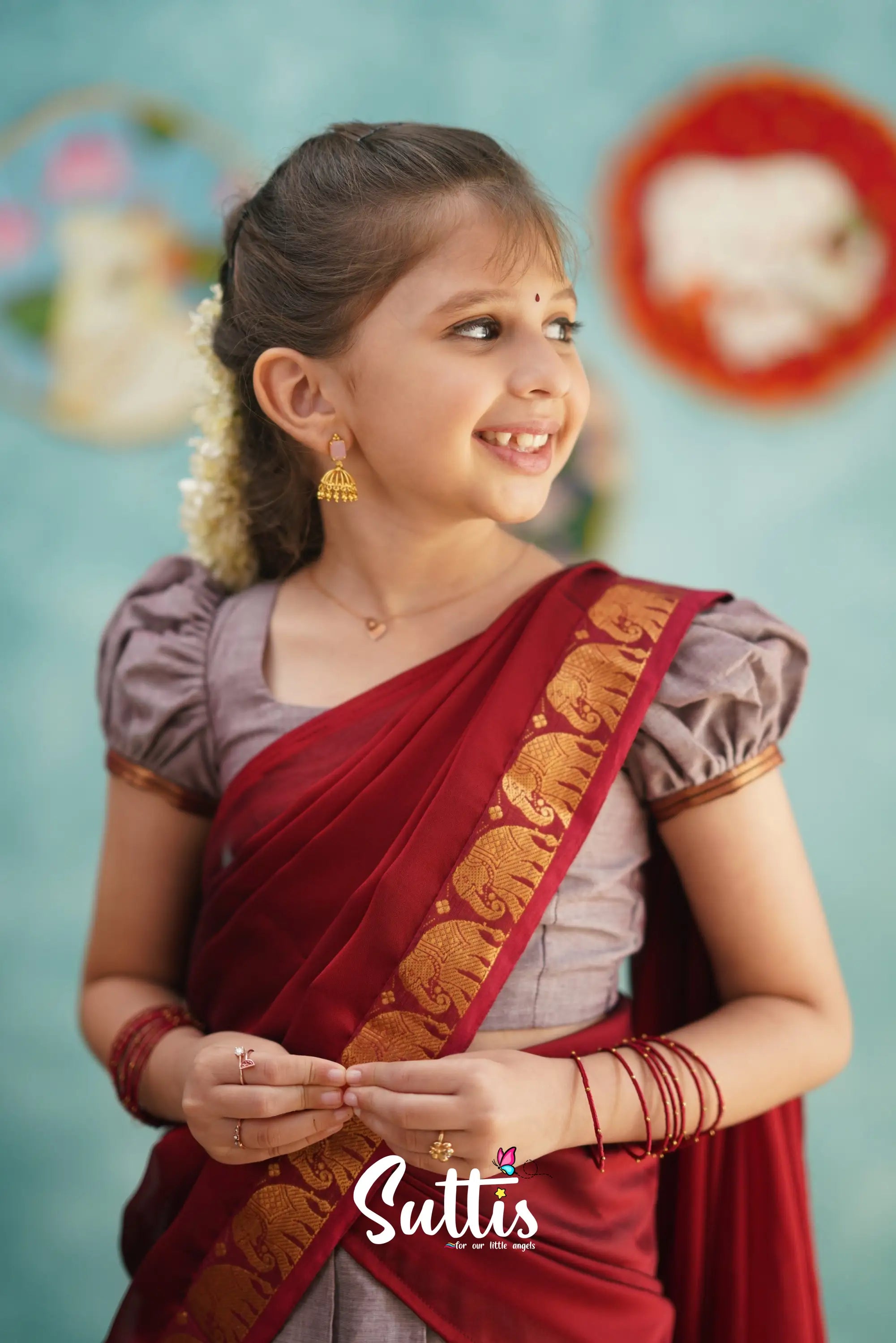 Kumaari - Mauve And Red Cotton Halfsaree Kids-Suttis