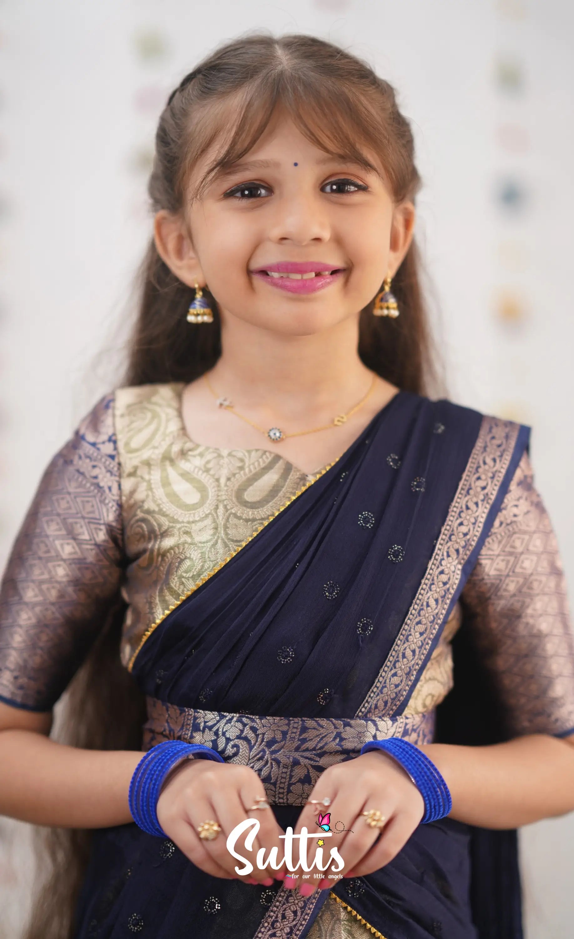 Kumaari- Navy Blue Organza Halfsaree Kids-Suttis