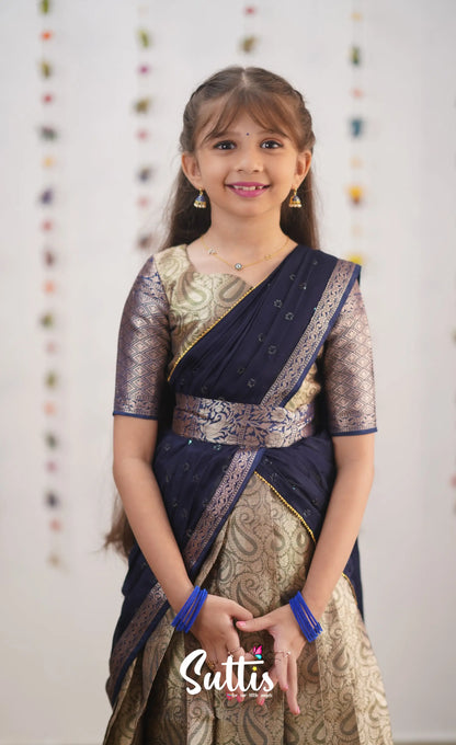 Kumaari- Navy Blue Organza Halfsaree Kids-Suttis