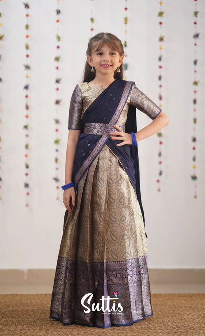 Kumaari- Navy Blue Organza Halfsaree Kids-Suttis