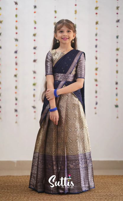 Kumaari- Navy Blue Organza Halfsaree Kids-Suttis