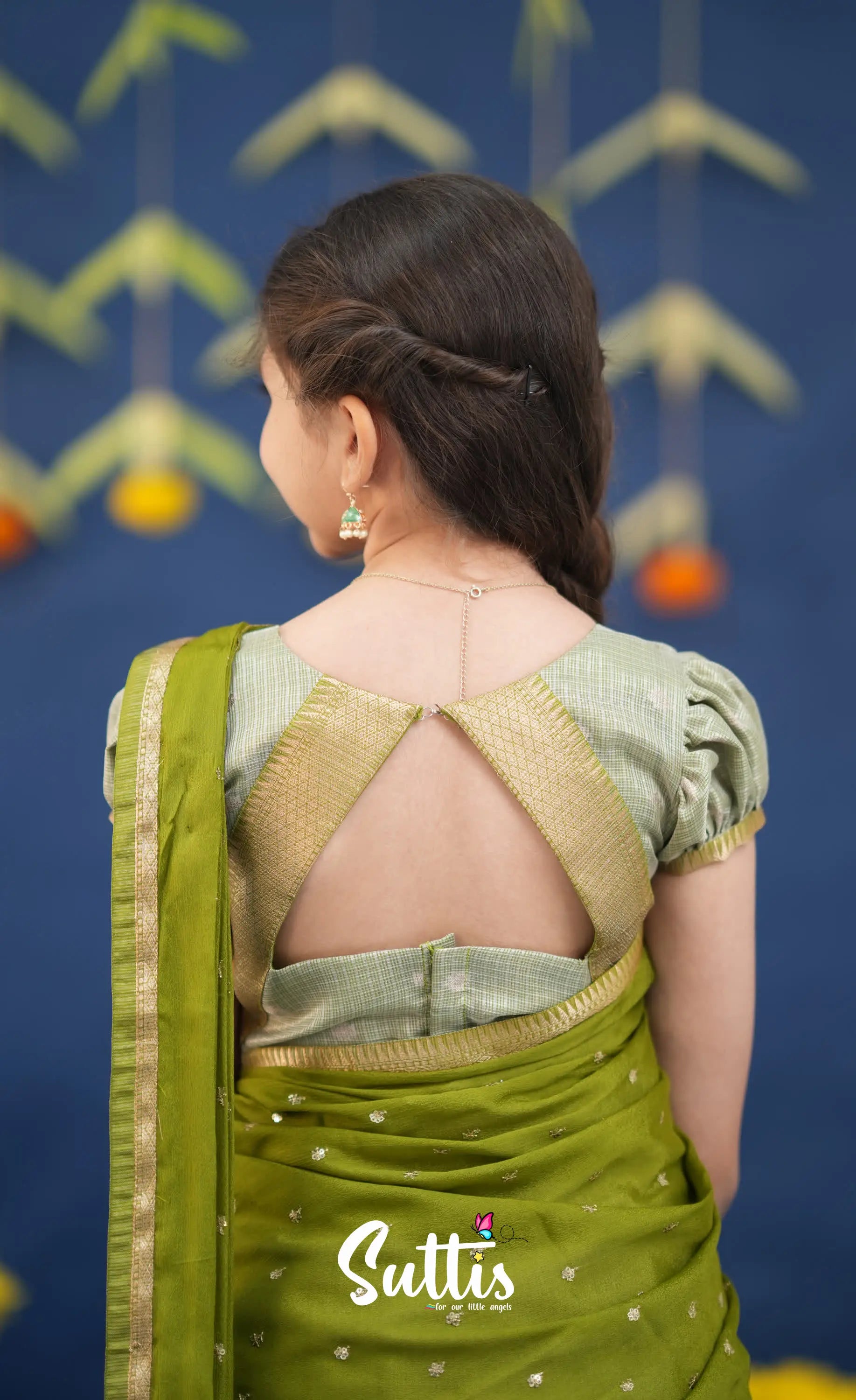 Kumaari Pastel Green and Dark Pista Green Paithani Kota Halfsaree Kids-Suttis