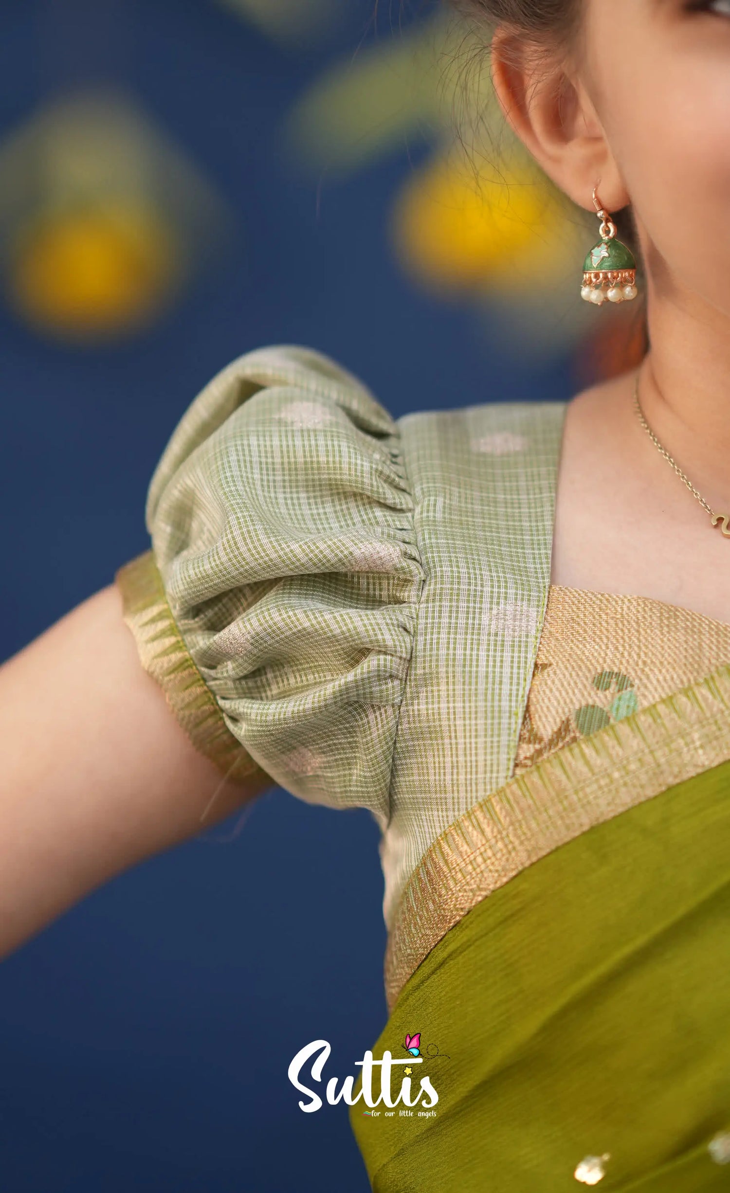 Kumaari Pastel Green and Dark Pista Green Paithani Kota Halfsaree Kids-Suttis