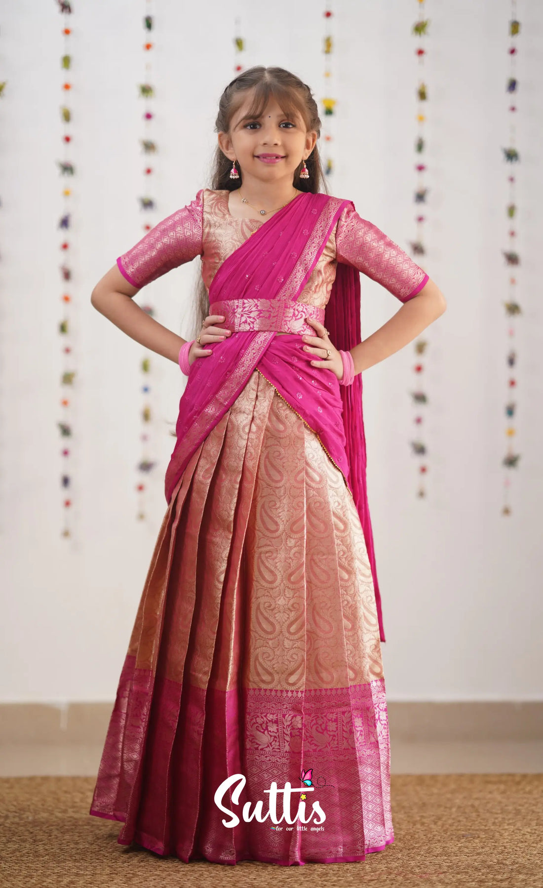 Kumaari- Pink Organza Halfsaree Kids-Suttis
