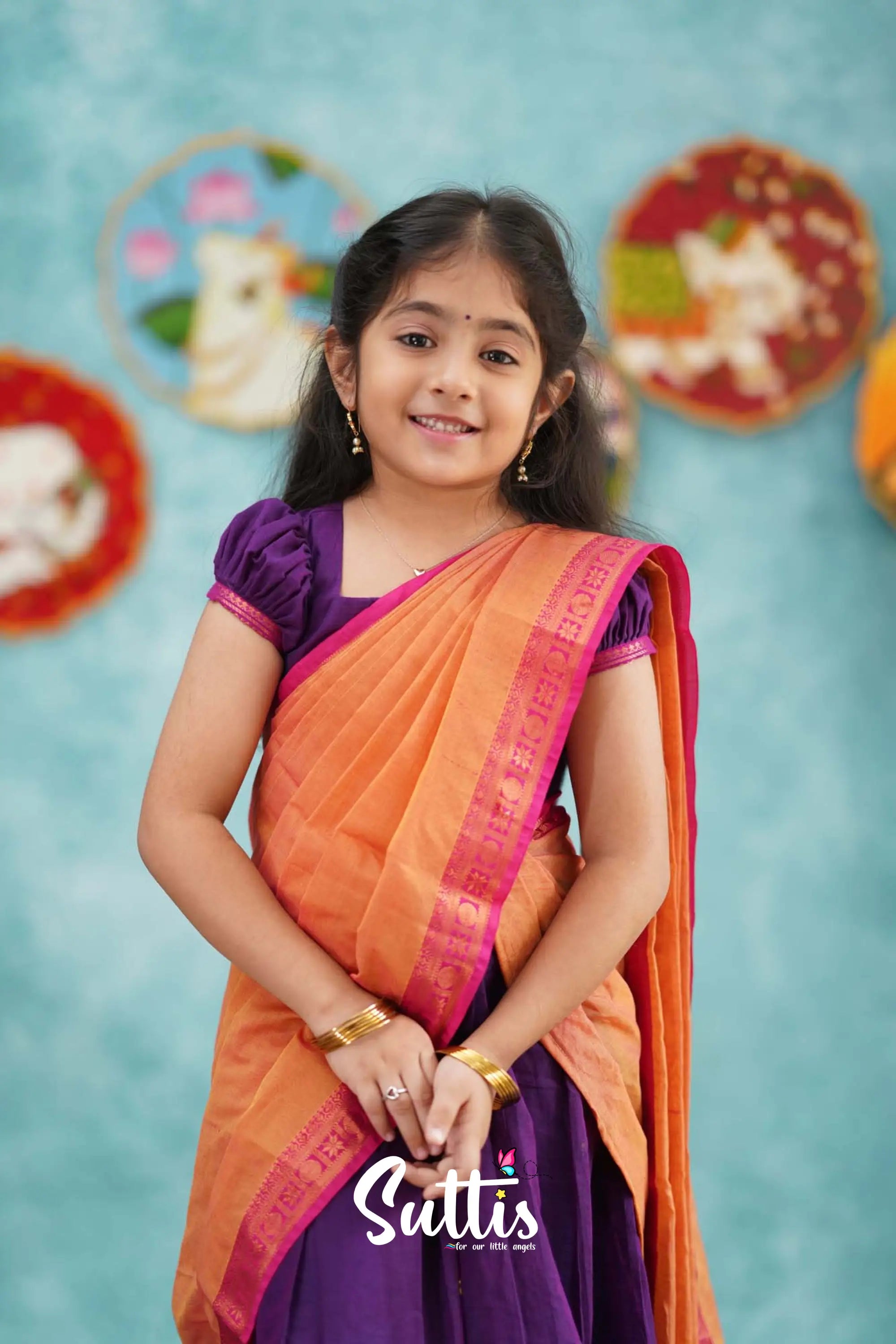 Kumaari - Purple And Pink Cotton Halfsaree Kids-Suttis