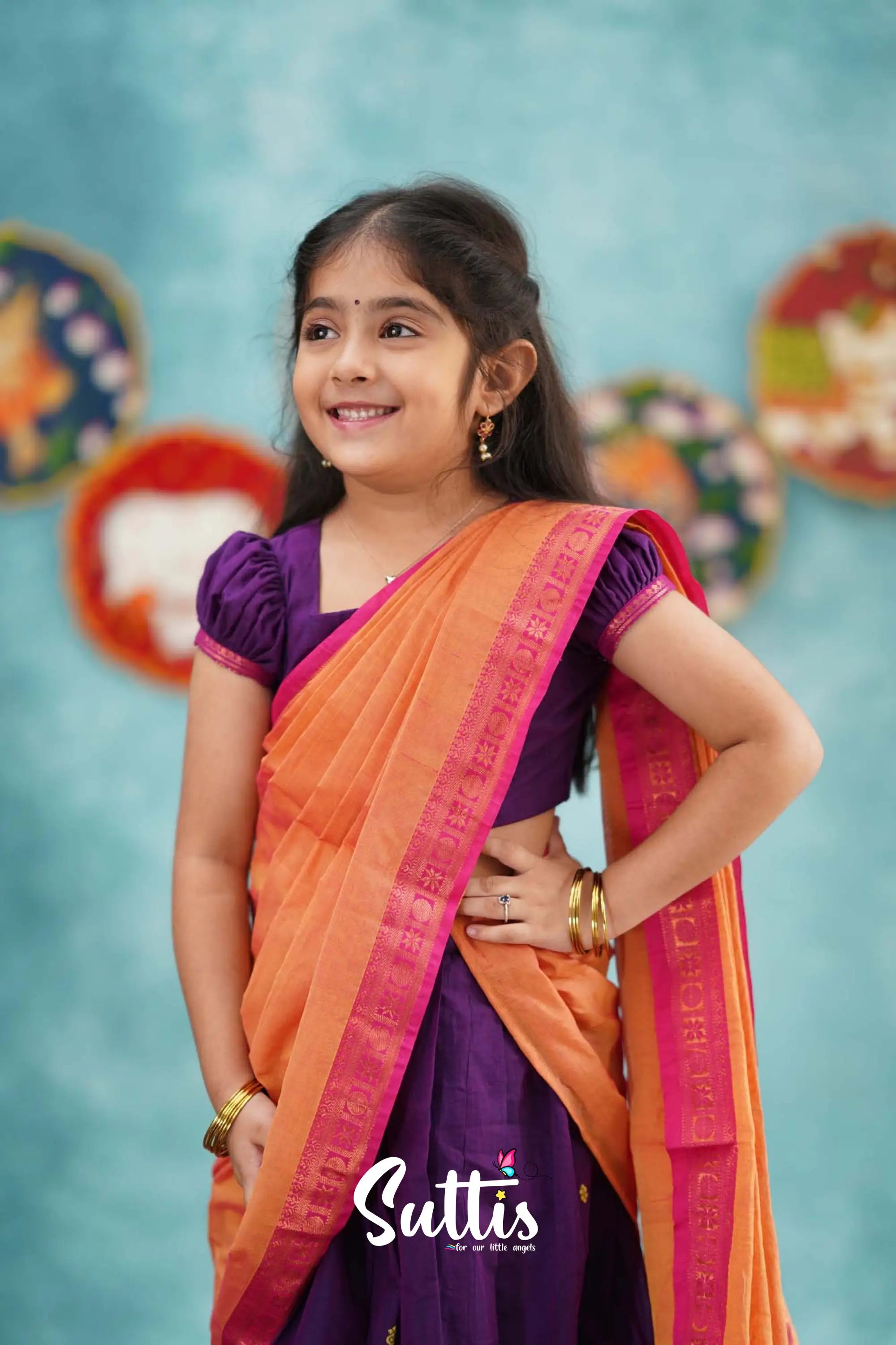 Kumaari - Purple And Pink Cotton Halfsaree Kids-Suttis