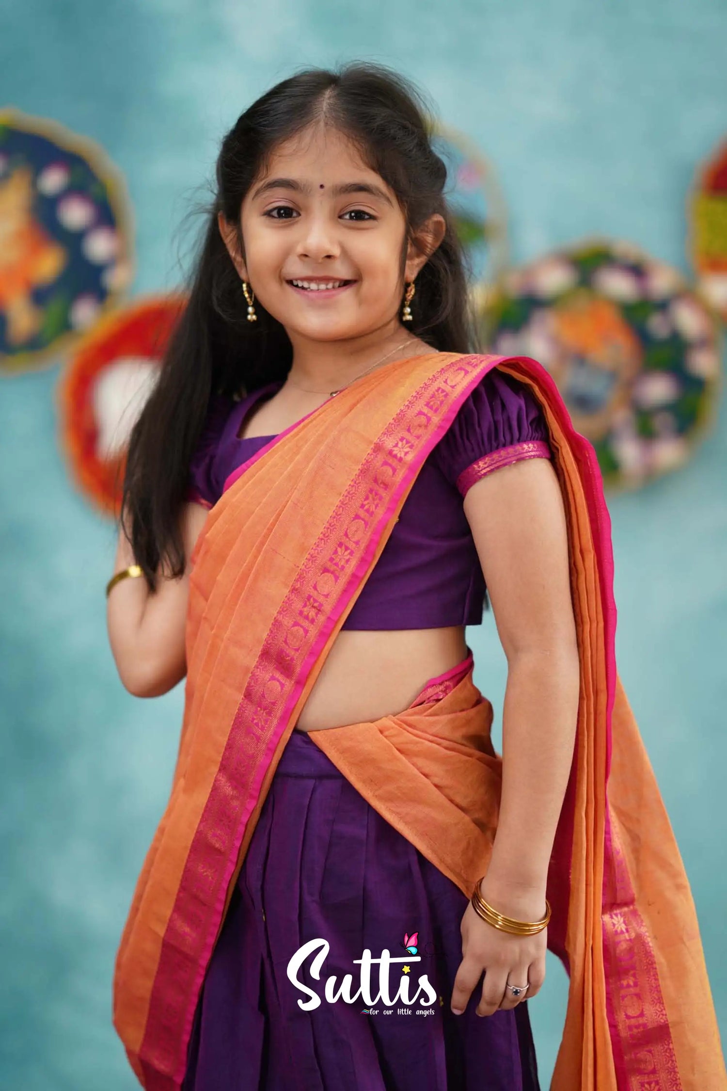 Kumaari - Purple And Pink Cotton Halfsaree Kids-Suttis