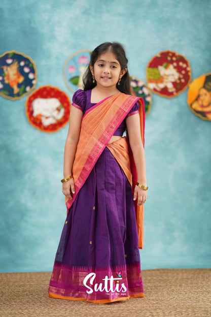 Kumaari - Purple And Pink Cotton Halfsaree Kids-Suttis