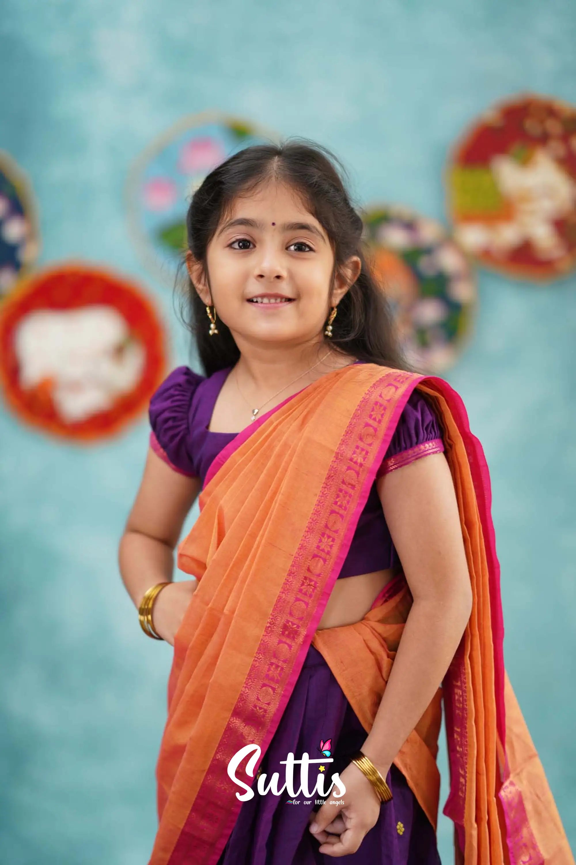 Kumaari - Purple And Pink Cotton Halfsaree Kids-Suttis