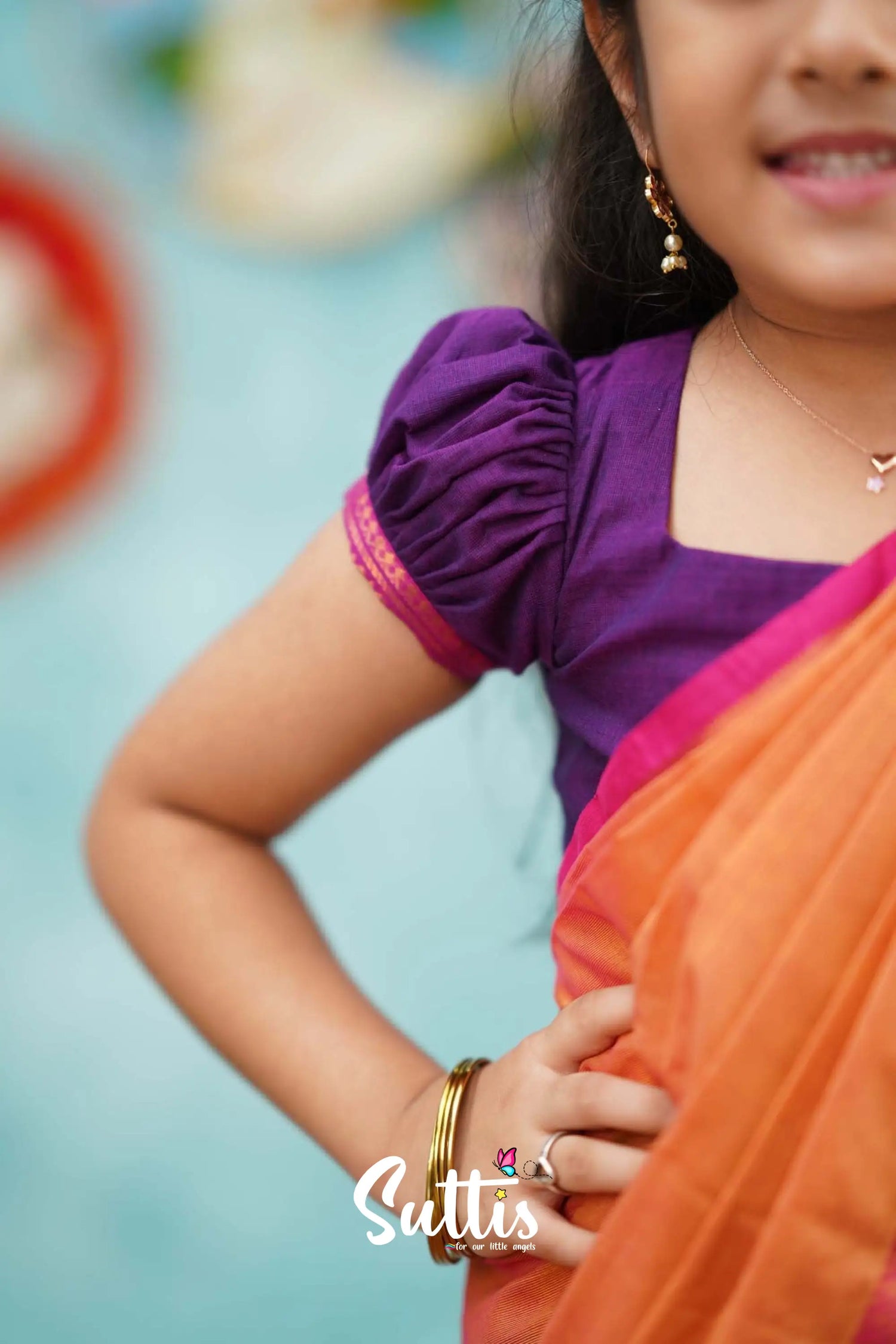 Kumaari - Purple And Pink Cotton Halfsaree Kids-Suttis