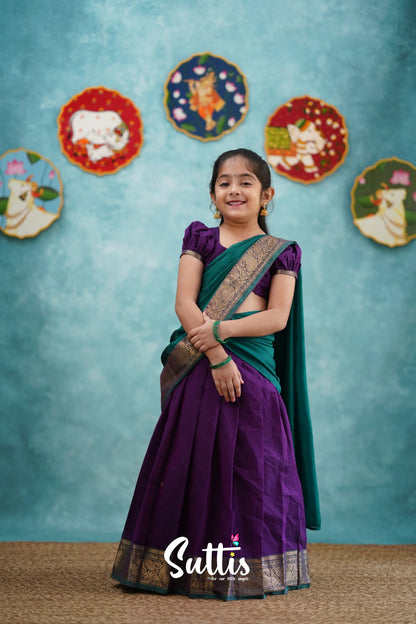 Kumaari - Purple And Teal Green Cotton Halfsaree Kids-Suttis