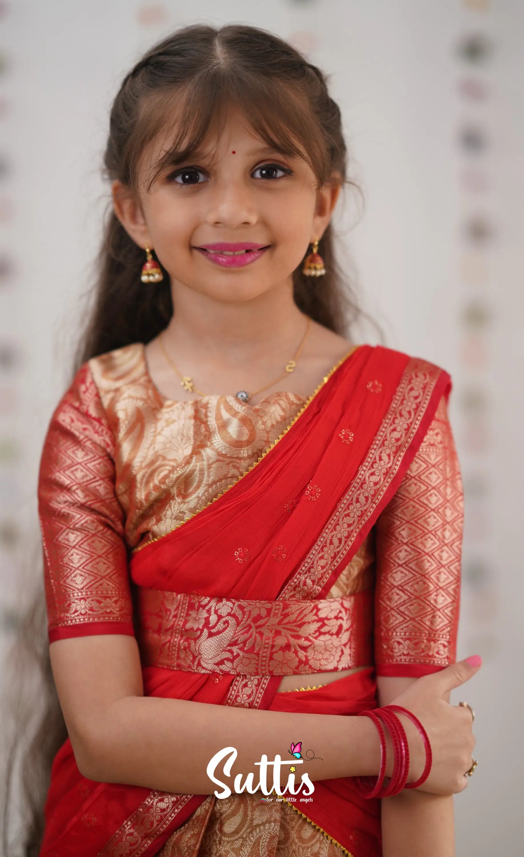 Kumaari- Red Organza Halfsaree Kids-Suttis