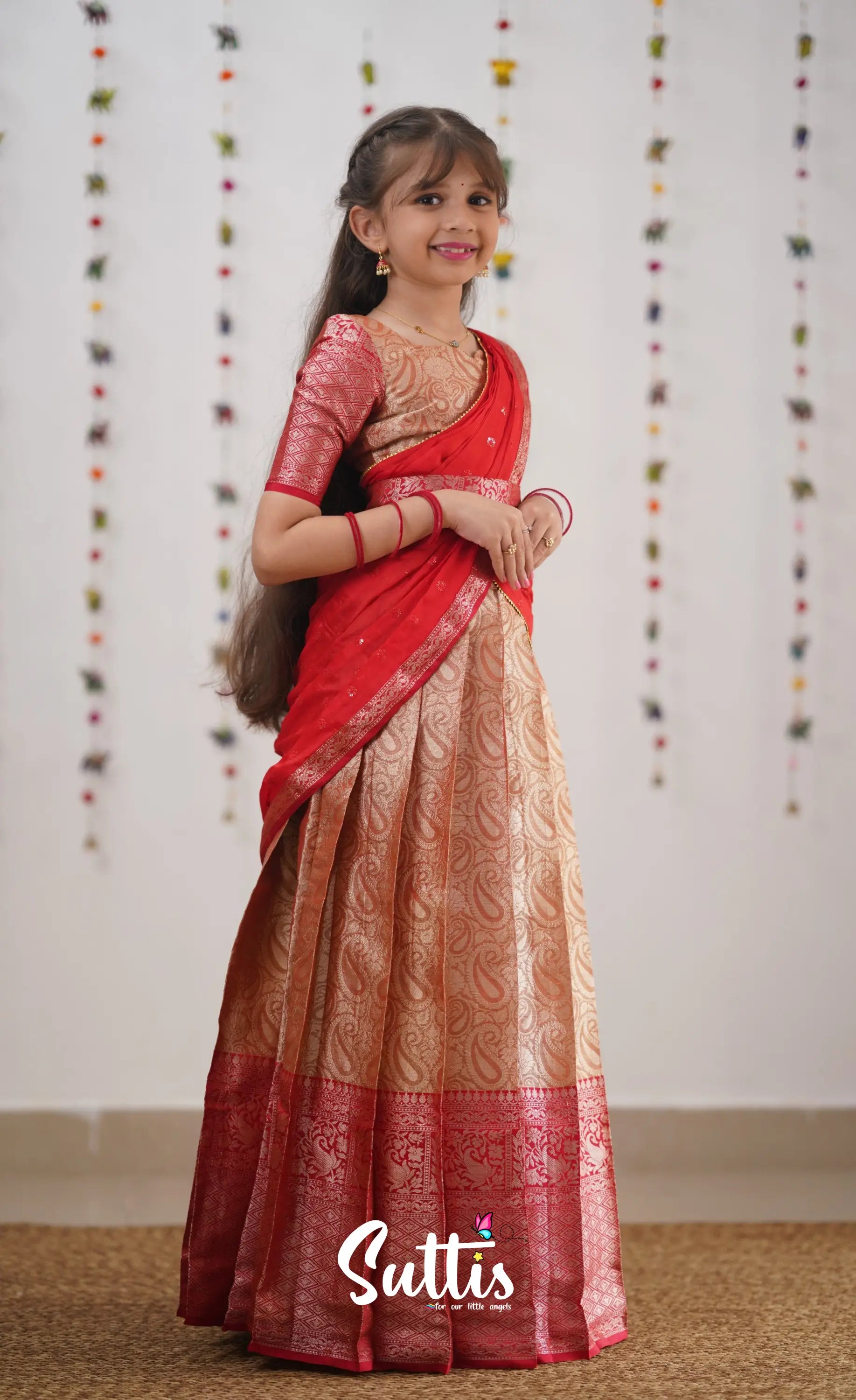 Kumaari- Red Organza Halfsaree Kids-Suttis