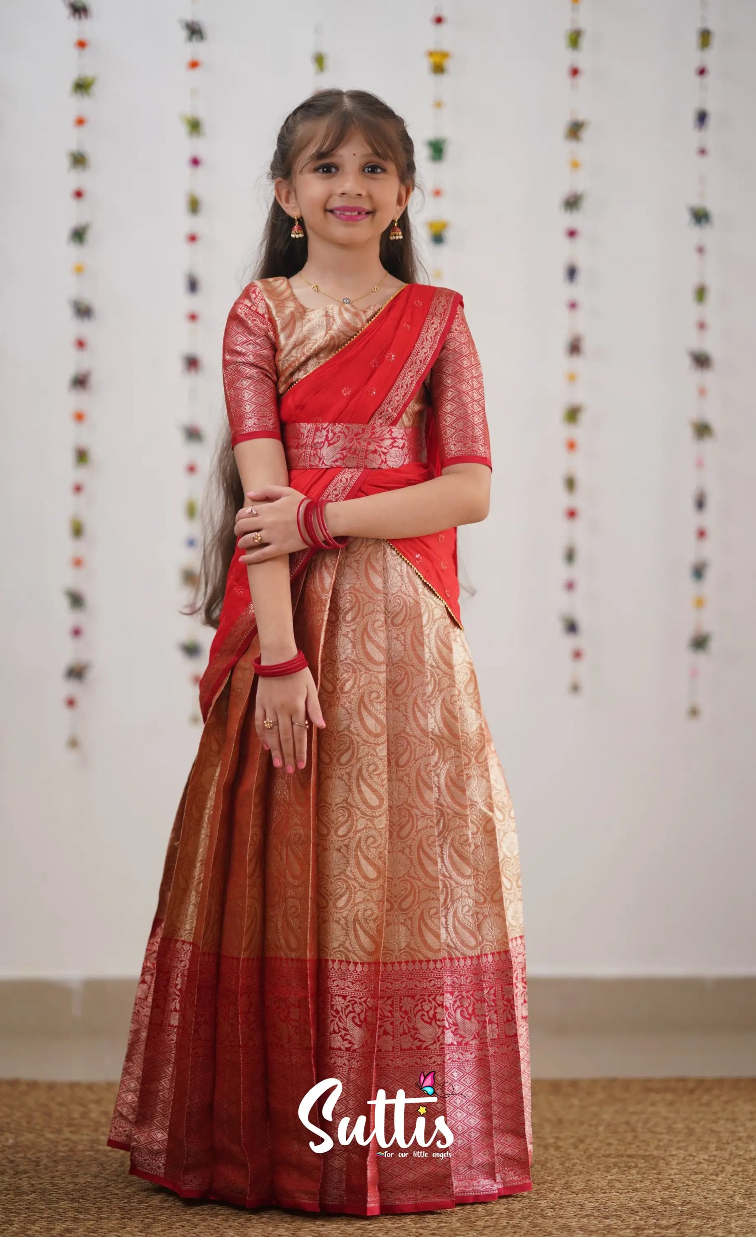 Kumaari- Red Organza Halfsaree Kids-Suttis