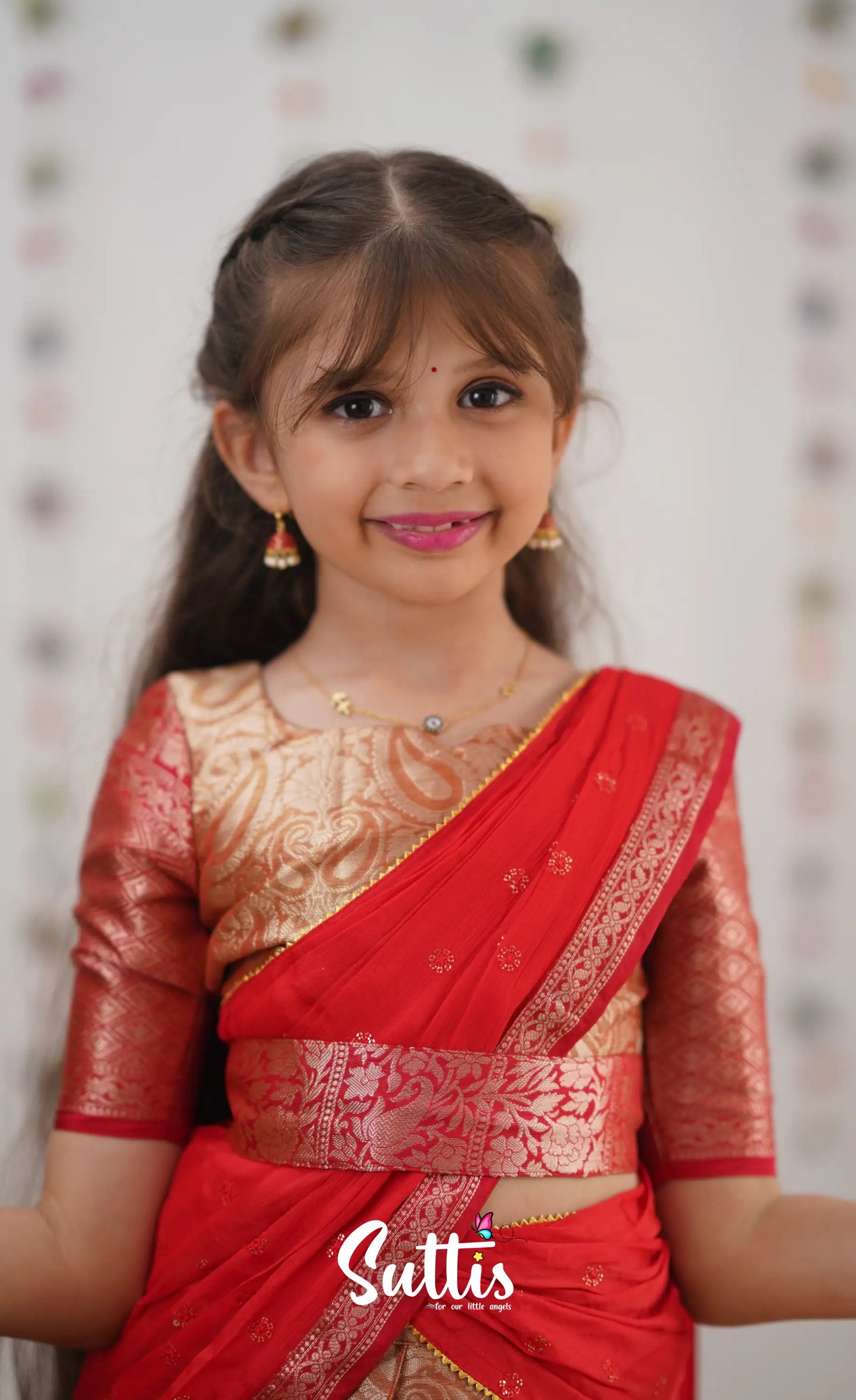 Kumaari- Red Organza Halfsaree Kids-Suttis