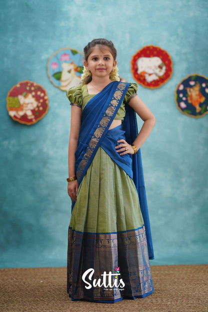 Kumaari - Sea Green And Blue Cotton Halfsaree Kids-Suttis