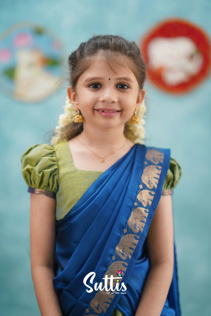 Kumaari - Sea Green And Blue Cotton Halfsaree Kids-Suttis