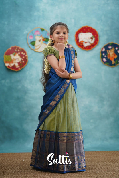 Kumaari - Sea Green And Blue Cotton Halfsaree Kids-Suttis