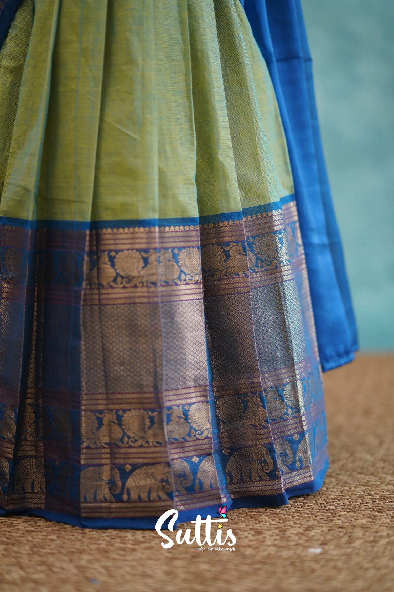 Kumaari - Sea Green And Blue Cotton Halfsaree Kids-Suttis