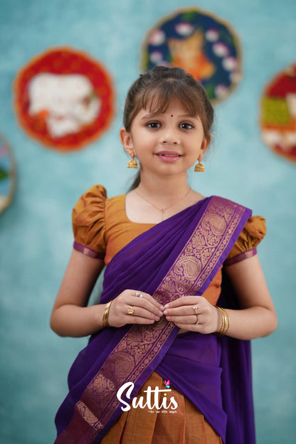 Kumaari - Two Tone Orange And Purple Cotton Halfsaree Kids-Suttis