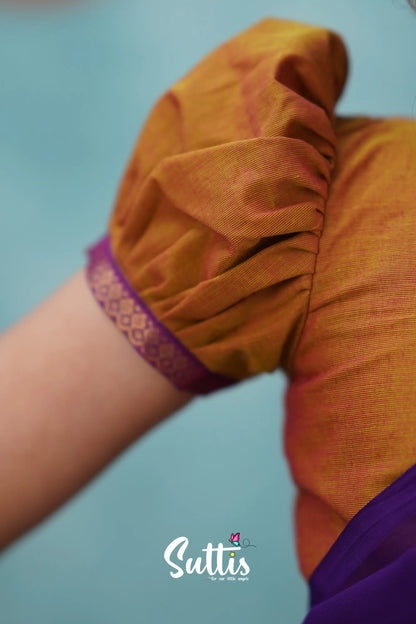 Kumaari - Two Tone Orange And Purple Cotton Halfsaree Kids-Suttis