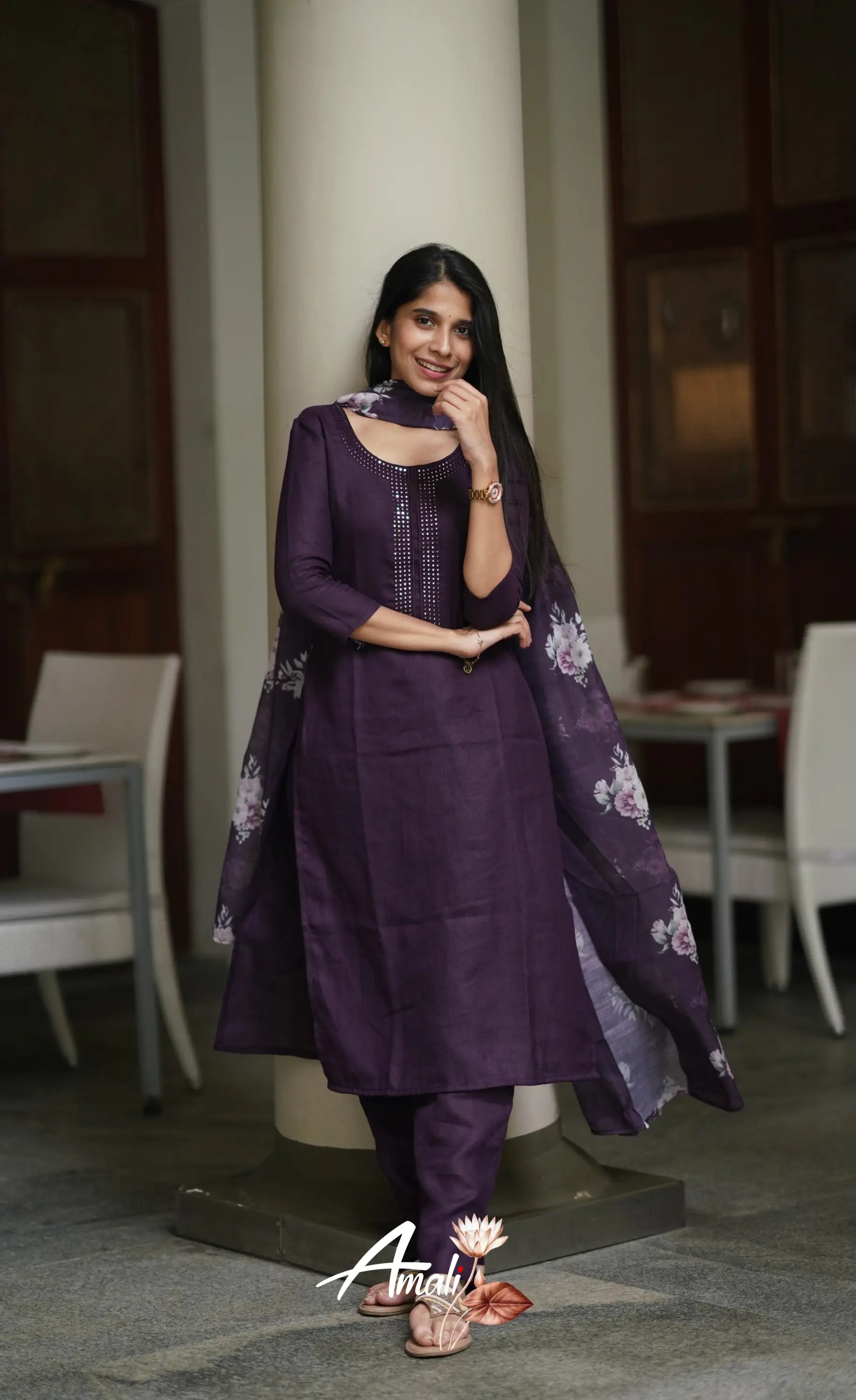 Laila Semi Linen Salwar - Dark Wine Salwar