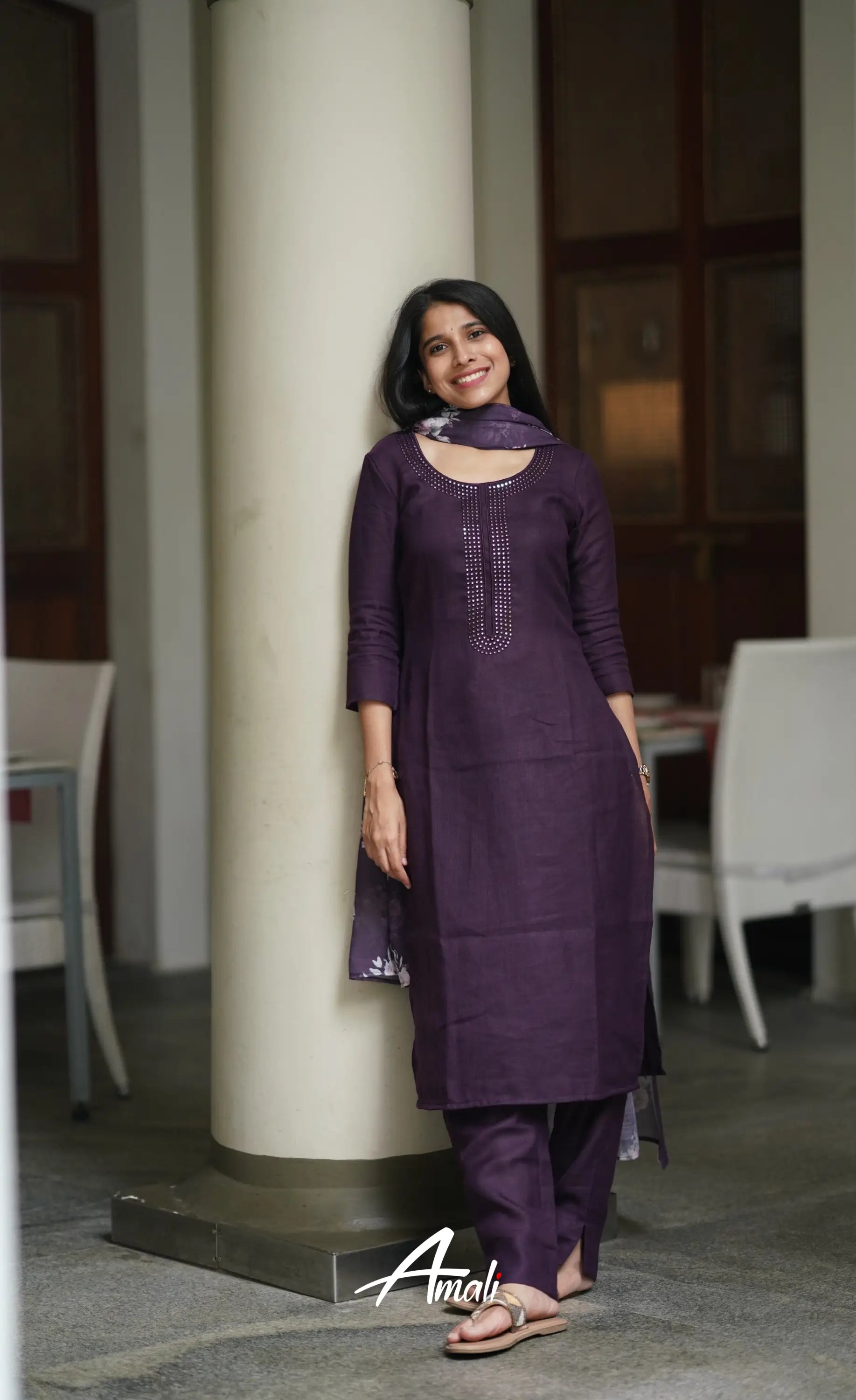 Laila Semi Linen Salwar - Dark Wine Salwar