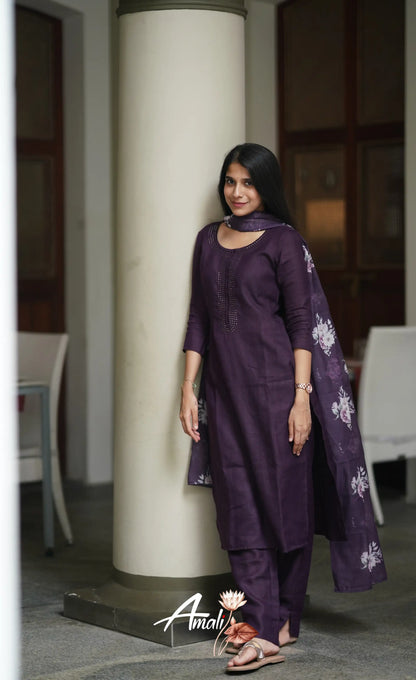 Laila Semi Linen Salwar - Dark Wine Salwar