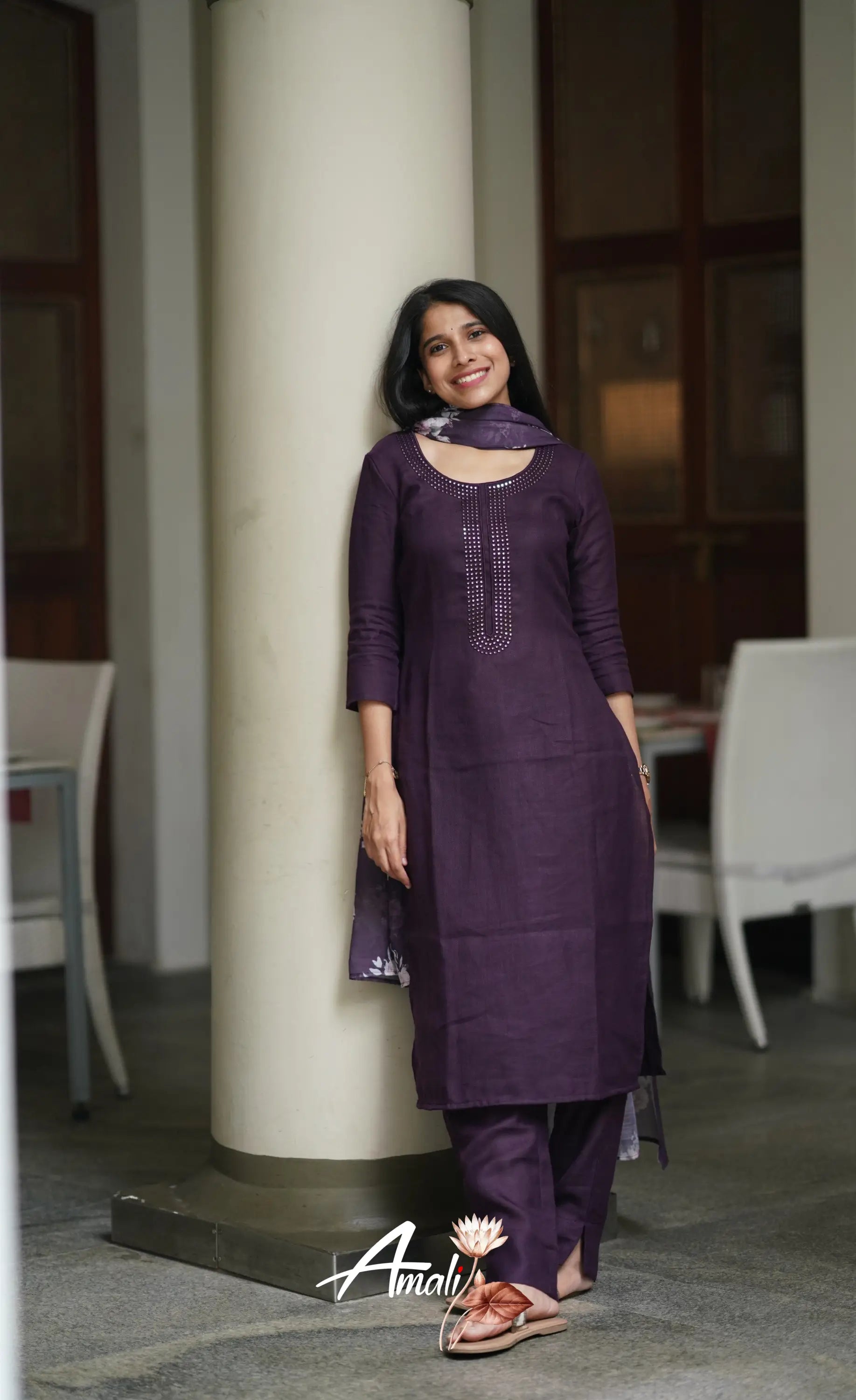 Laila Semi Linen Salwar - Dark Wine Salwar