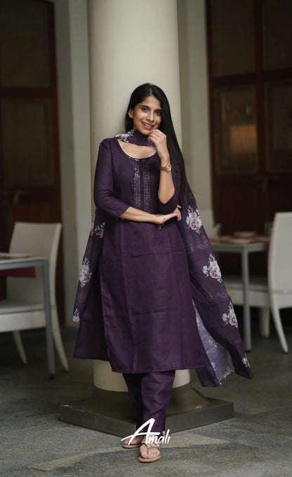 Laila Semi Linen Salwar - Dark Wine Salwar