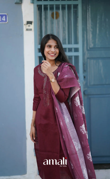 Laila Semi Linen Salwar - Maroon Salwar