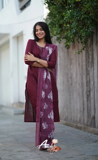 Laila Semi Linen Salwar - Maroon Salwar