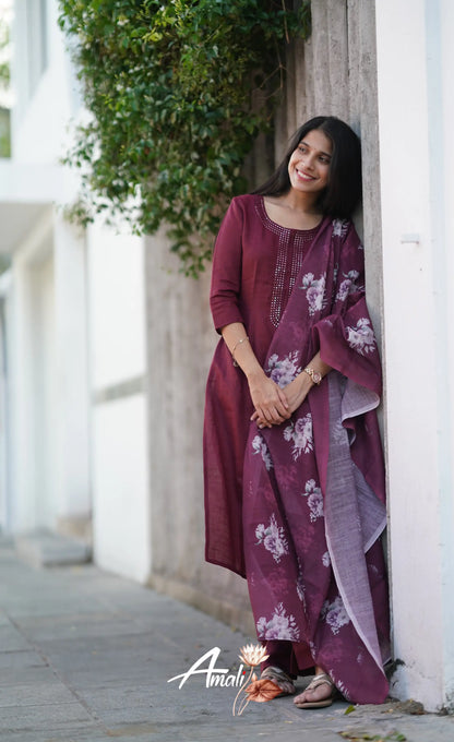 Laila Semi Linen Salwar - Maroon Salwar