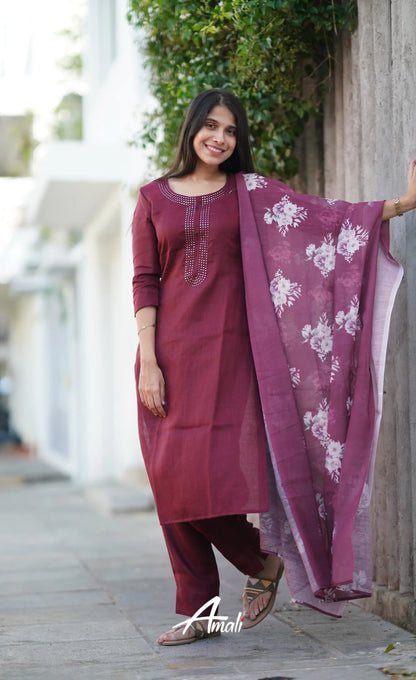 Laila Semi Linen Salwar - Maroon Salwar