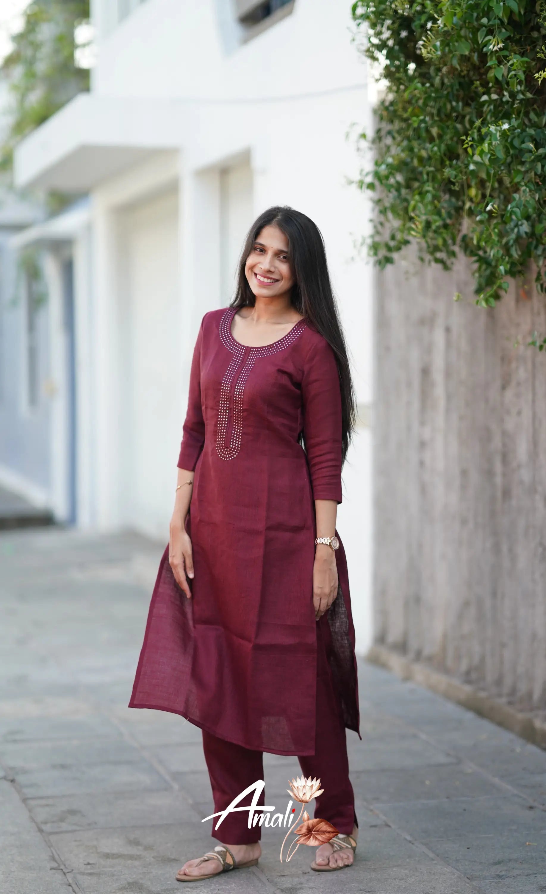 Laila Semi Linen Salwar - Maroon Salwar