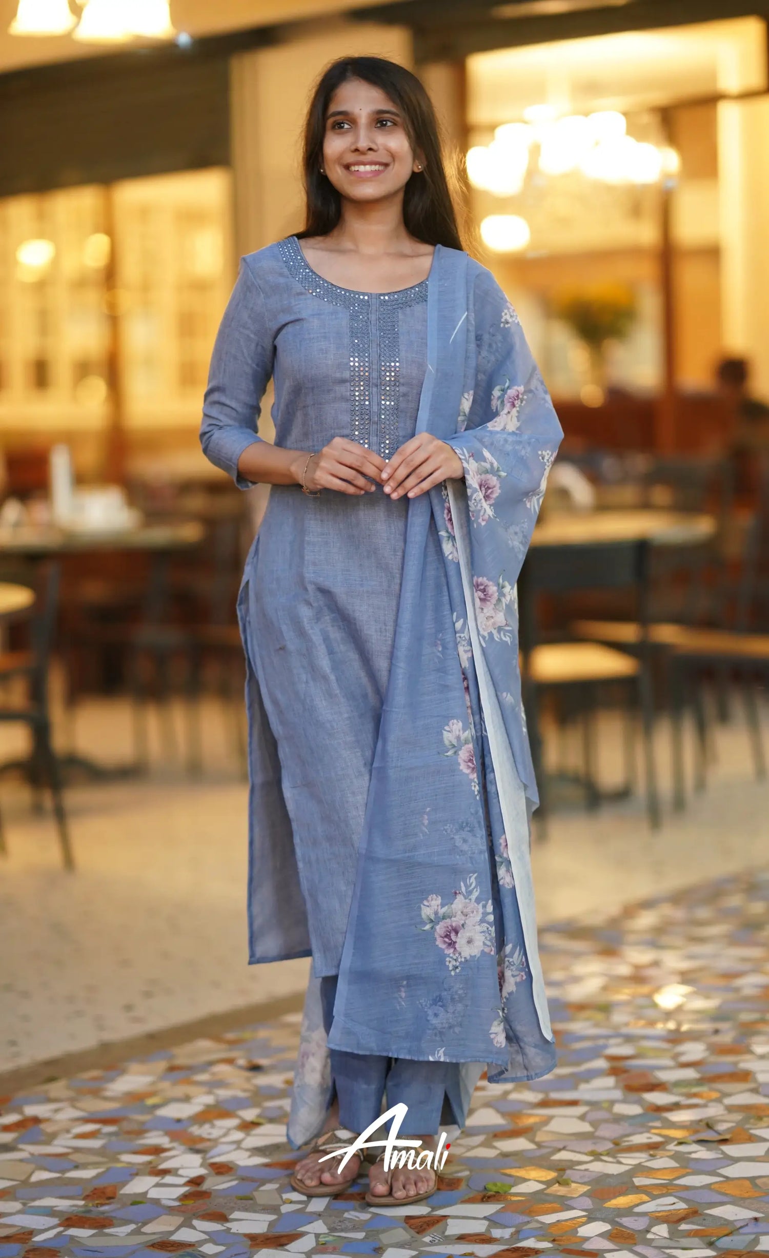 Laila Semi Linen Salwar - Pastel Blue Salwar