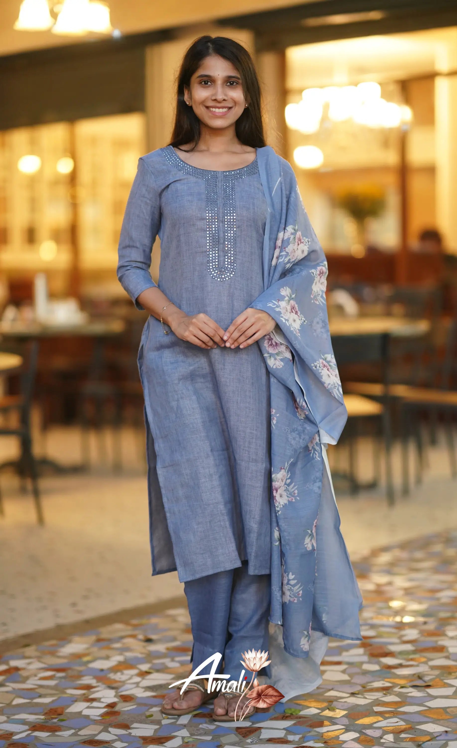 Laila Semi Linen Salwar - Pastel Blue Salwar