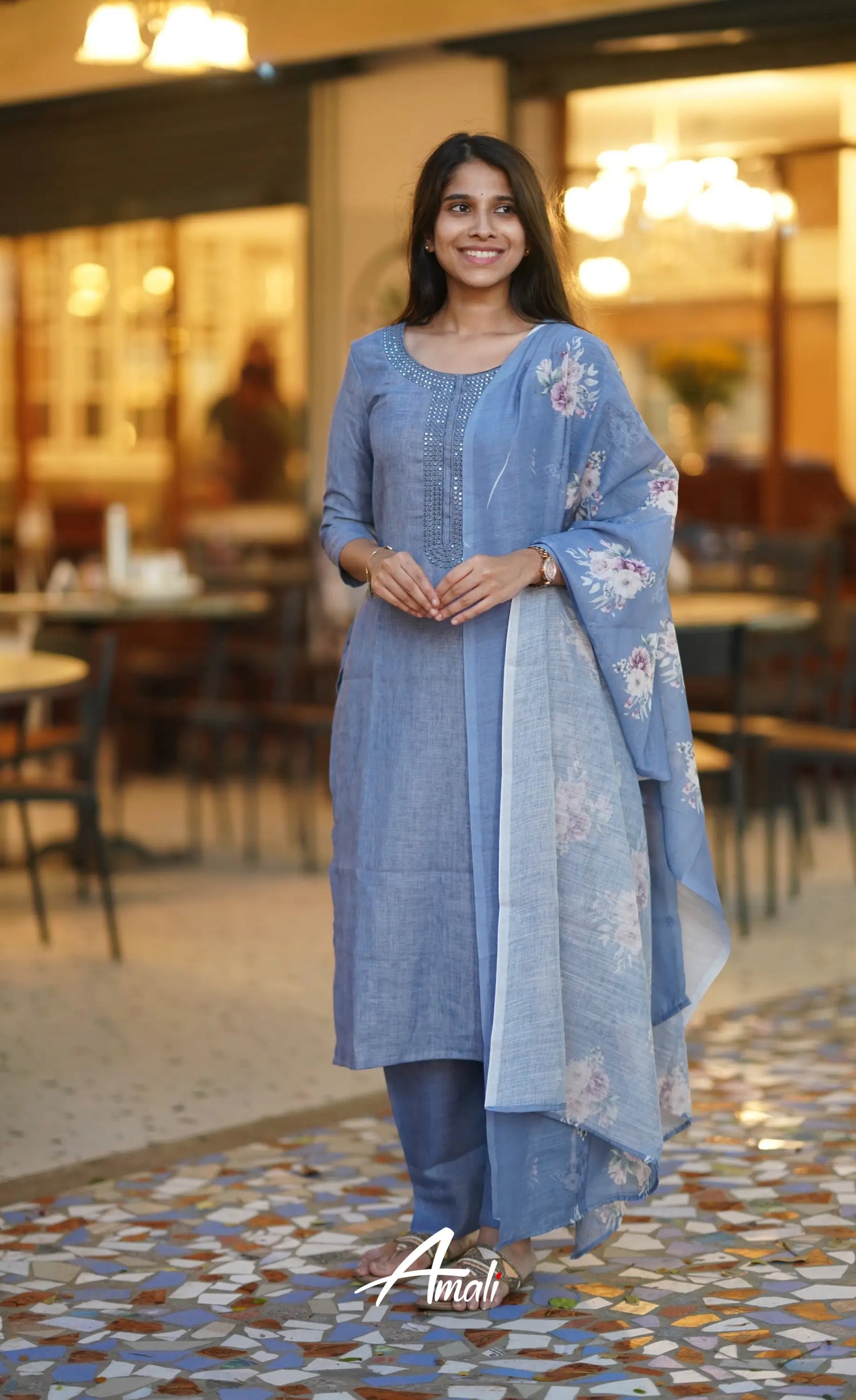 Laila Semi Linen Salwar - Pastel Blue Salwar