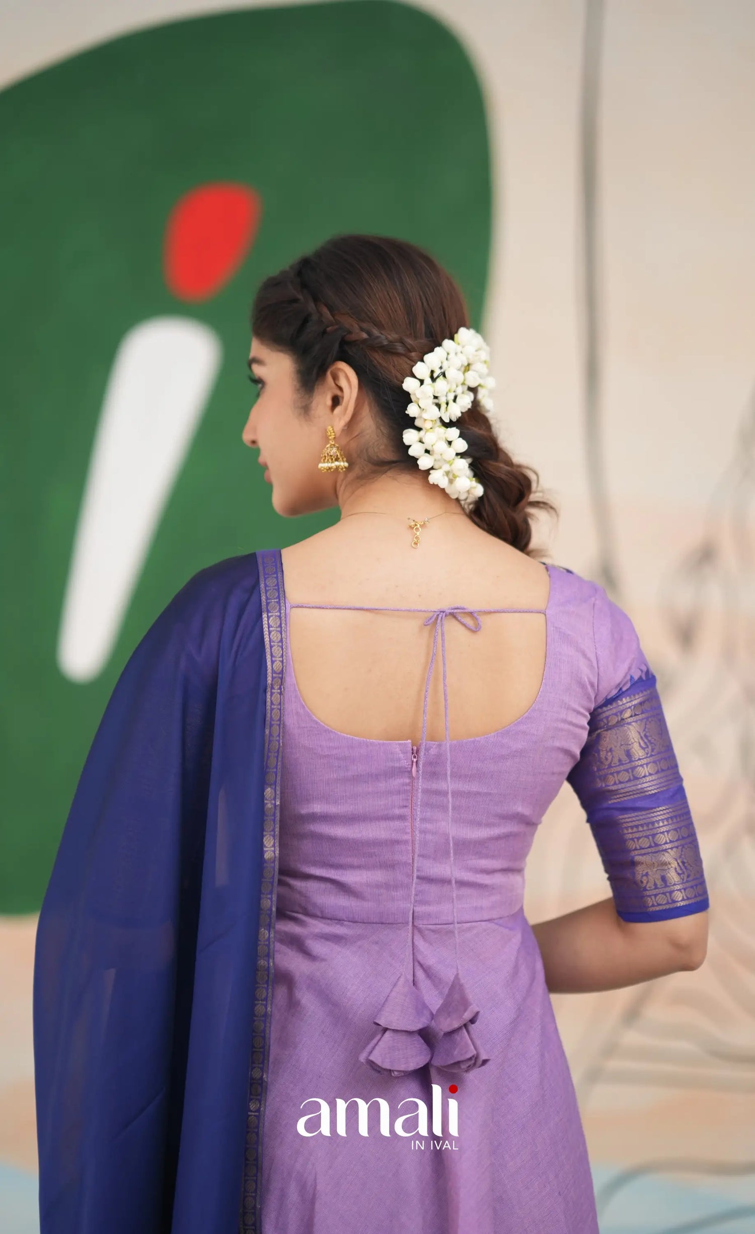 Lavender and Dark Blue Cotton Anarkali Anarkalis