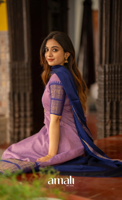 Lavender and Dark Blue Cotton Anarkali Anarkalis