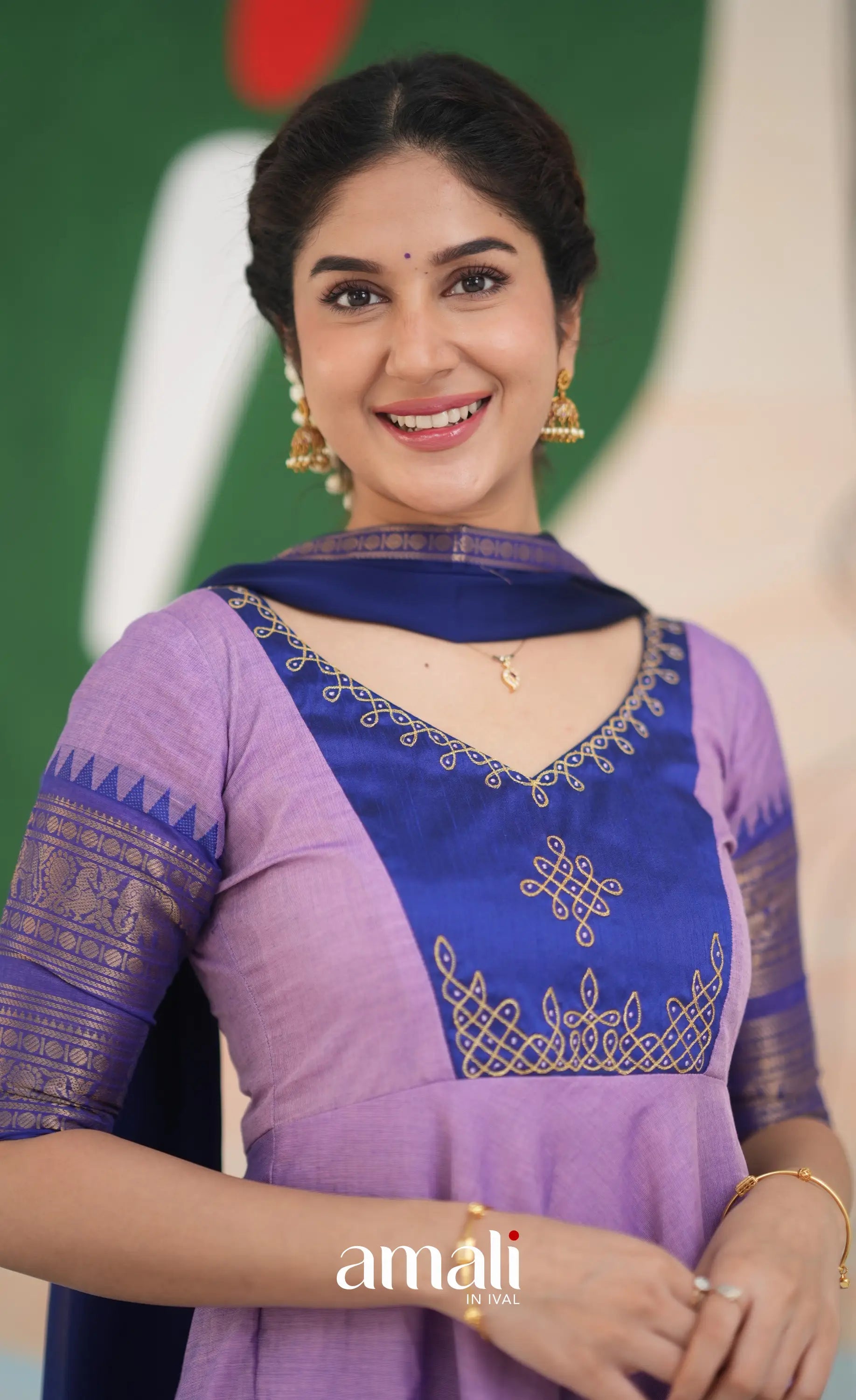 Lavender and Dark Blue Cotton Anarkali Anarkalis