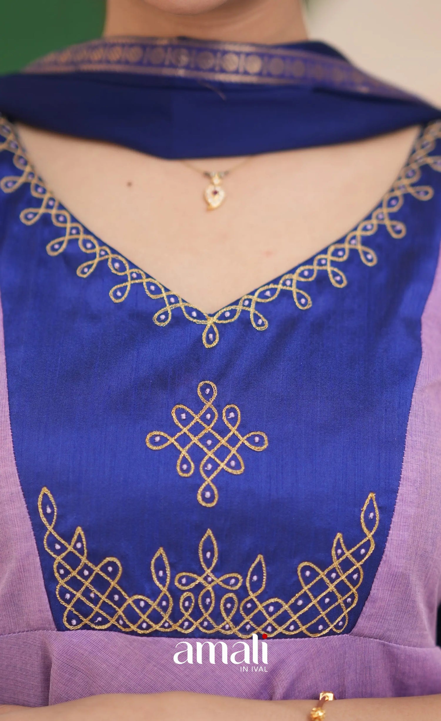 Lavender and Dark Blue Cotton Anarkali Anarkalis
