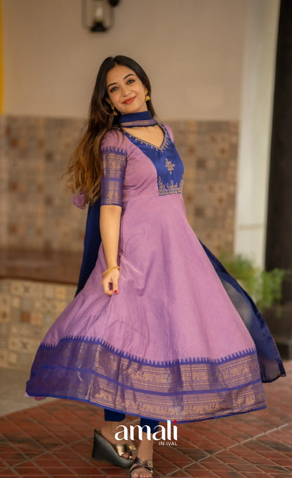 Lavender and Dark Blue Cotton Anarkali Anarkalis